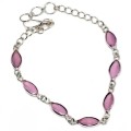 Dainty Marquise Shape Pink Chalcedony Gemstone .925 Sterling Silver Bracelet