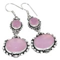 Natural Pink Chalcedony Mixed Shape Gemstone .925 Sterling Silver Earrings