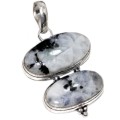 Natural Blue Schiller Moonstone Oval Gemstone  .925 Sterling Silver Pendant