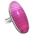 Beautiful Natural Pink Lace Botswana Agate Oval Gemstone .925 Sterling Silver Ring Size 8 / Q