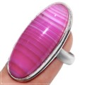 Beautiful Natural Pink Lace Botswana Agate Oval Gemstone .925 Sterling Silver Ring Size 8 / Q