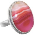 Beautiful Natural Pink Lace Botswana Agate Oval Gemstone .925 Sterling Silver Ring Size 7 / O