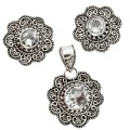 Natural White Topaz Gemstone Solid .925 Sterling Silver Pendant and Stud Earrings Set