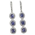 Rare Natural Unheated Tanzanite White Cubic Zirconia Solid .925 Silver & White Gold Earrings