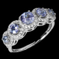 Rare Natural Unheated Tanzanite and AAA White Cubic Zirconia Ring in Solid .925 Silver Size US 8 /Q