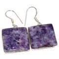 Natural Square Lepidolite Gemstone and .925 Sterling Silver Earrings