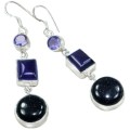 Natural Long Purple Amethyst, Purple Blue Sandstone Gemstone .925 Sterling Silver Earrings