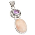 14.88 cts Earth Mined Morganite and Purple Amethyst Gemstone Solid .925 Silver Pendant