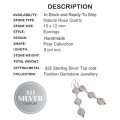 Long Natural Pink Rose Quartz Pear Shape Gemstone Earrings .925 Sterling Silver