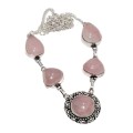 Natural Feminine Pink Rose Quartz Dainty Necklace .925 Sterling Silver