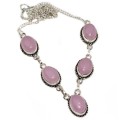 Pink Chalcedony Oval Gemstone .925 Sterling Silver Necklace