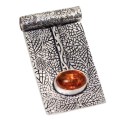 Handmade Antique Style Pressed Amber Gemstone and Embossed .925 Sterling Silver Pendant