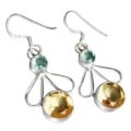 Exquisite Natural Aquamarine And Citrine . 925 Sterling Silver Earrings