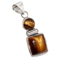 Natural Tigers Eye Mixed Shapes Gemstone .925  Sterling Silver Pendant