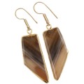 Natural Brown Agate Gemstone Gold Plated Brass Earrings