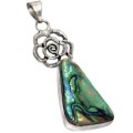 Natural New Zealand Abalone (Paua Shell) with Abstract Rose Detail 925 Sterling Silver Pendant
