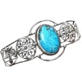 Indonesian Bali Java -Natural Oval Turquoise Gemstone .925 Sterling Silver Cuff Bangle