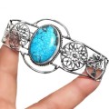 Indonesian Bali Java -Natural Oval Turquoise Gemstone .925 Sterling Silver Cuff Bangle