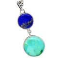 AAA Natural Sleeping Beauty Turquoise,lapis Lazuli Solid .925 Sterling Silver Pendant