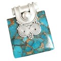 Natural Copper Turquoise Gemstone Solid .925 Sterling Silver Pendant