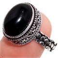 Handmade Black Onyx Oval Gemstone .925 Silver Ring Size 8 / Q