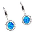 Magnificent One of a Kind Blue Fire Opal , White CZ Solid.925 Sterling Silver Earrings