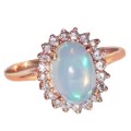 Natural Full Flash Ethiopian Fire Opal White CZ  Solid .925 Sterling, 14 K Rose Gold Ring Size 6