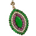 Istanbul Two Tone Turkish Natural Indian Ruby, Emerald Set in Solid  .925 Sterling Silver Pendant