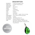 Antique Style Emerald Quartz Pear Shape Gemstone  925 Sterling Silver Pendant
