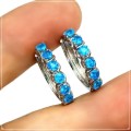 Natural Neon Blue Apatite Gemstone Solid .925 Sterling Silver 14K White Gold Earrings