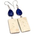 Natural Lapis Lazuli and Maligano Jasper Gemstone .925 Sterling Silver Earrings