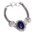 Natural Lapis Lazuli Oval Gemstones .925 Sterling Silver Bracelet