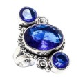 Sapphire Blue Quartz Gemstone .925 Silver Ring Sz 8.75