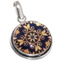 Antique Style Navy and Gold Glass 925 Silver Pendant