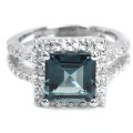 Deluxe Natural London Blue Topaz CZ  Solid .925 Sterling Silver Size 5.5 or L- RESIZABLE
