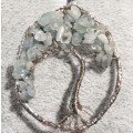 Handmade Natural  Aquamarine Tree Of Life Solid 925 Sterling Silver and White Gold Pendant