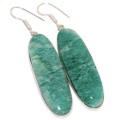 Xtra Long Natural Peruvian Amazonite Oval Gemstone .925 Sterling Silver Earrings