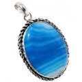 Natural Blue Lace Botswana Agate Gemstone and chain  .925 Sterling Silver Pendant