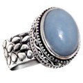 Natural Peruvian Angelite Gemstone 925 Sterling Silver Ring Size 8.5 or Q 1/2