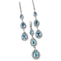 Deluxe Natural Blue Topaz Diamond Cut CZ Solid  925 Sterling Silver Pendant and Earrings Set