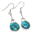 Natural Copper Turquoise Gemstone .925 Sterling Silver Earrings