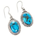 Natural Blue Copper Mohave Oval Gemstone Solid .925 Sterling Silver Earrings