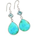 Natural Blue Mohave Turquoise, Blue Topaz Gemstone Solid .925 Sterling Silver Earrings