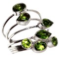 Exquisite Mixed Shapes Peridot Gemstone .925 Silver Stacking Ring Size 9.5