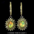 Deluxe Natural Unheated Fire Opal and Sapphires Gemstone  925 Sterling Silver Earrings