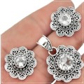 Natural White Topaz Gemstone Solid .925 Sterling Silver Pendant and Stud Earrings Set