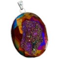 Natural Titanium Aura Druzy in Solid 925 Sterling Silver Pendant