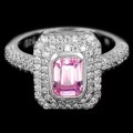 Deluxe Emerald Cut Pink and White Cubic Zirconia Gemstone Solid .925 Silver Ring Size 7 or O