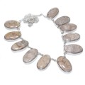 Handmade Natural Fossil Coral Ovals Gemstone .925 Sterling Silver Necklace