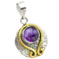 3.50 cts Two Tone Victorian Natural Purple Amethyst Gemstone Solid .925 Sterling Silver Pendant